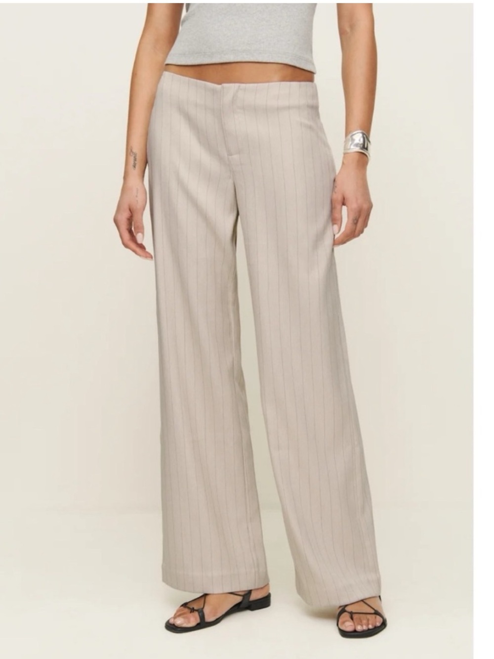 NWT Reformation Vida Low-Rise Pants Dune Stripe Cream 10